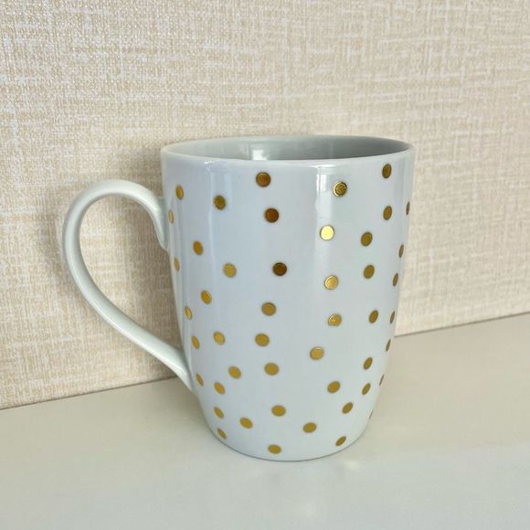 WIFEY Coffee Mug, White with Gold Polka Dots, Ceramic, GUC, 12oz - Picture 3 of 7